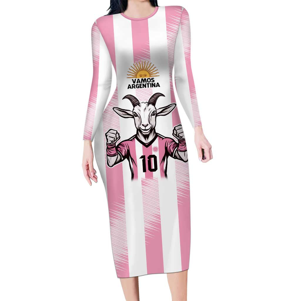 Pink Argentina 10 Goat Long Sleeve Bodycon Dress History Champions World Cup