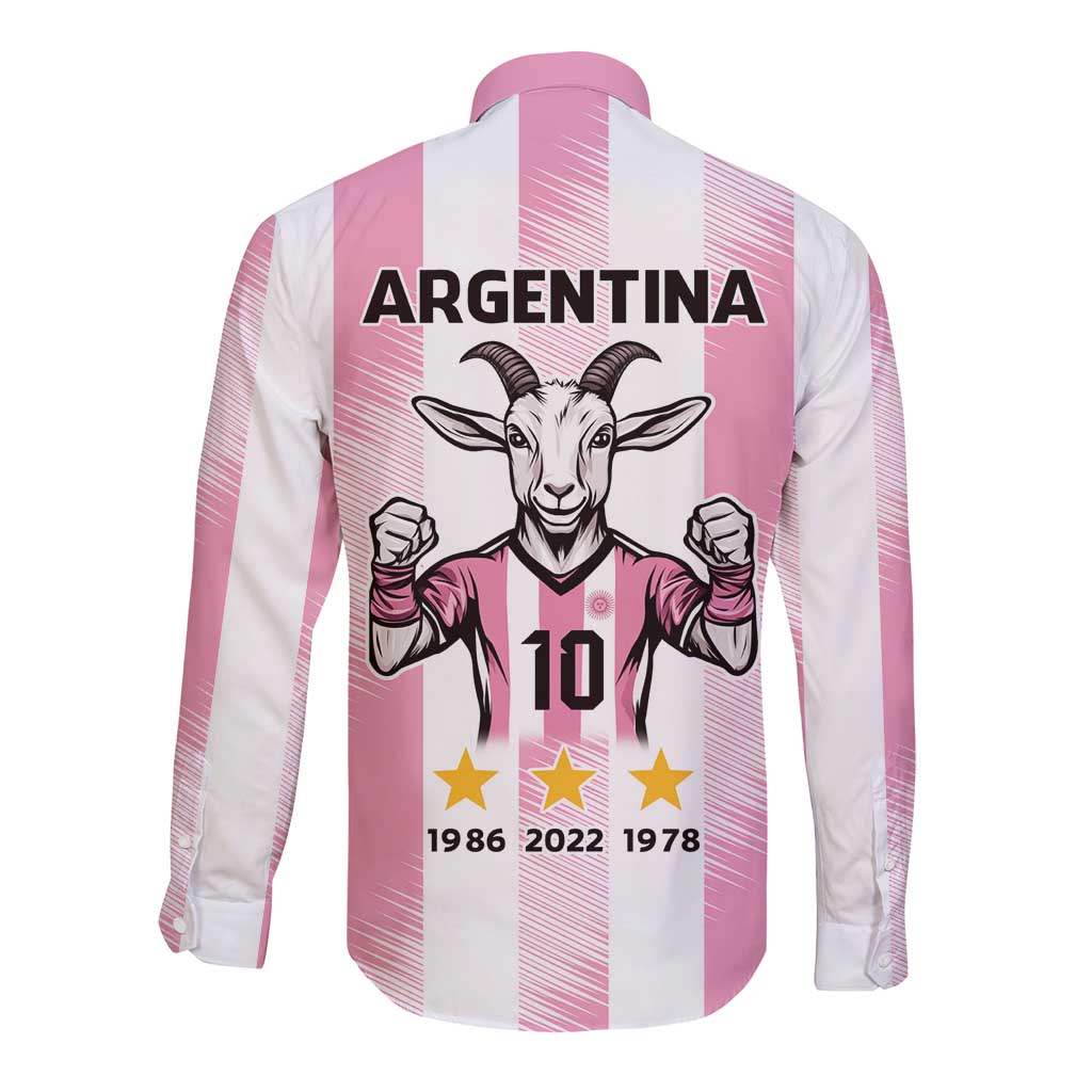 Pink Argentina 10 Goat Long Sleeve Button Shirt History Champions World Cup