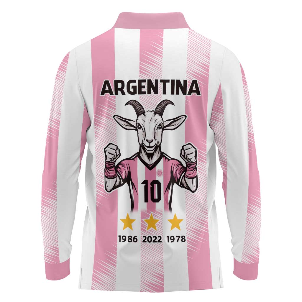 Pink Argentina 10 Goat Long Sleeve Polo Shirt History Champions World Cup