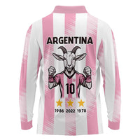 Pink Argentina 10 Goat Long Sleeve Polo Shirt History Champions World Cup