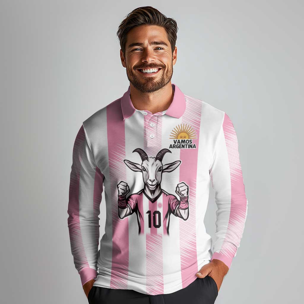 Pink Argentina 10 Goat Long Sleeve Polo Shirt History Champions World Cup