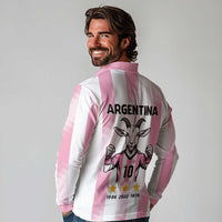Pink Argentina 10 Goat Long Sleeve Polo Shirt History Champions World Cup