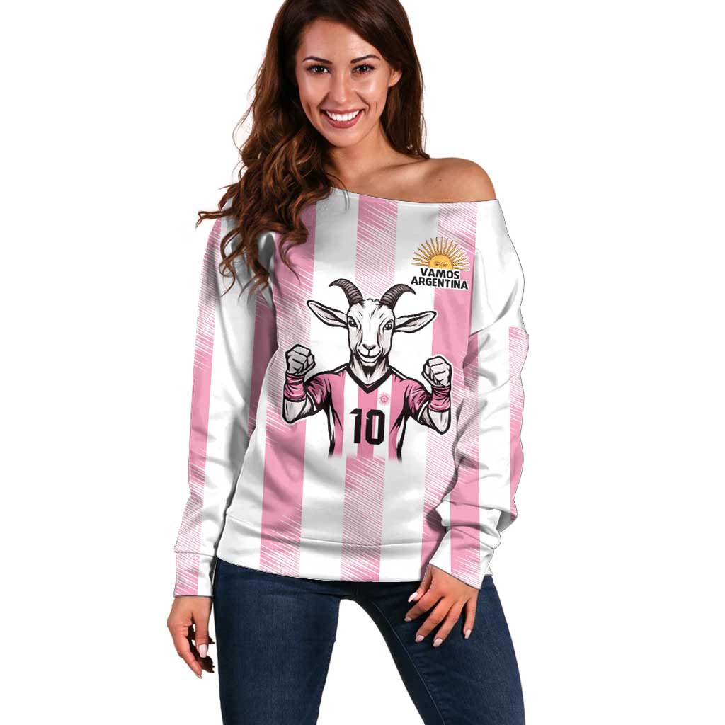 Pink Argentina 10 Goat Off Shoulder Sweater History Champions World Cup