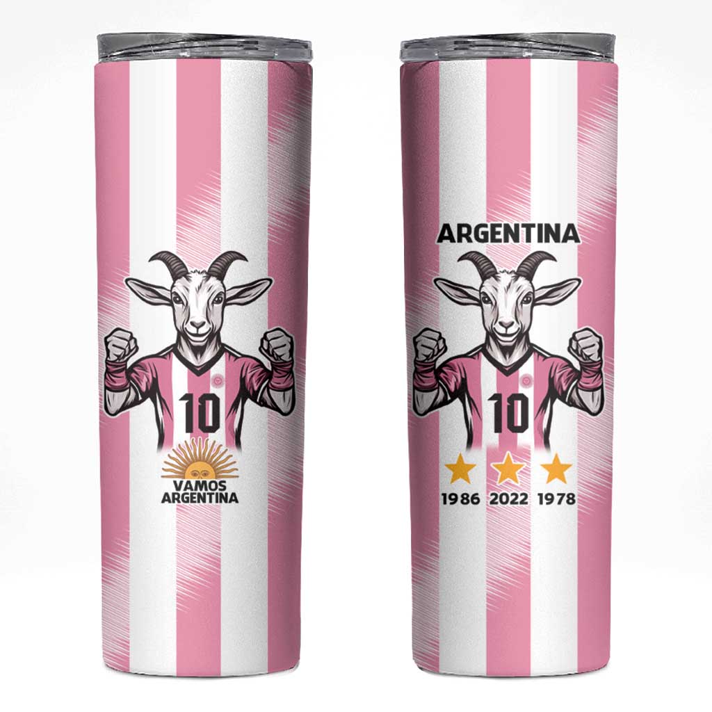 Pink Argentina 10 Goat Skinny Tumbler History Champions World Cup