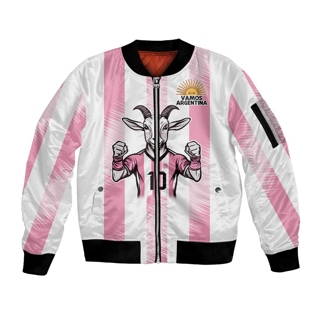 Pink Argentina 10 Goat Sleeve Zip Bomber Jacket History Champions World Cup