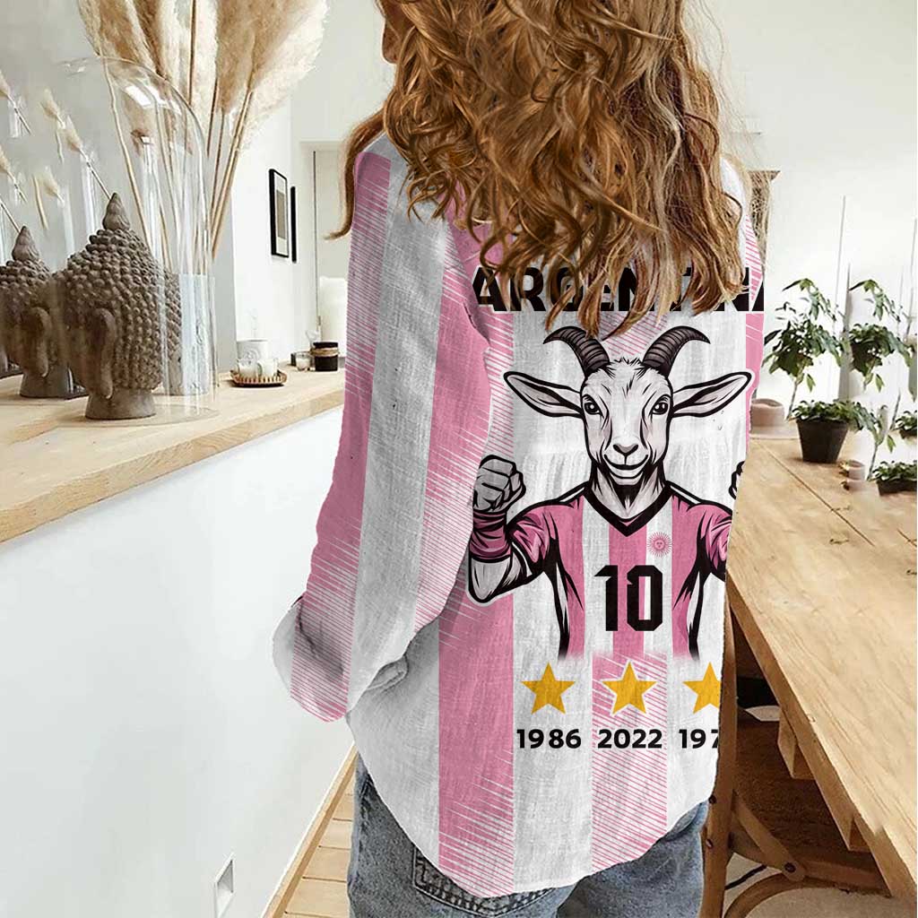 Pink Argentina 10 Goat Women Casual Shirt History Champions World Cup