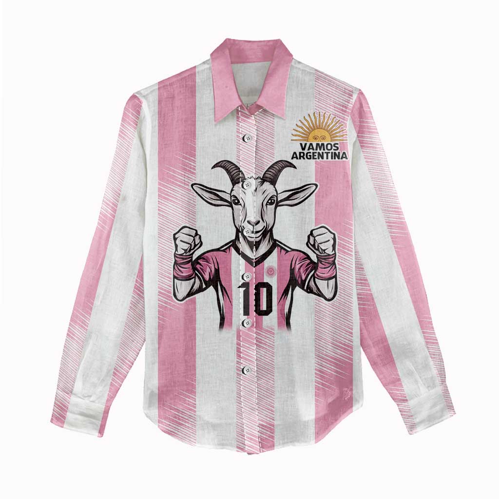 Pink Argentina 10 Goat Women Casual Shirt History Champions World Cup