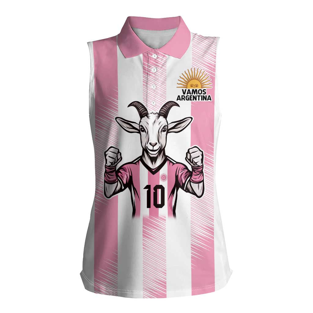 Pink Argentina 10 Goat Women Sleeveless Polo Shirt History Champions World Cup