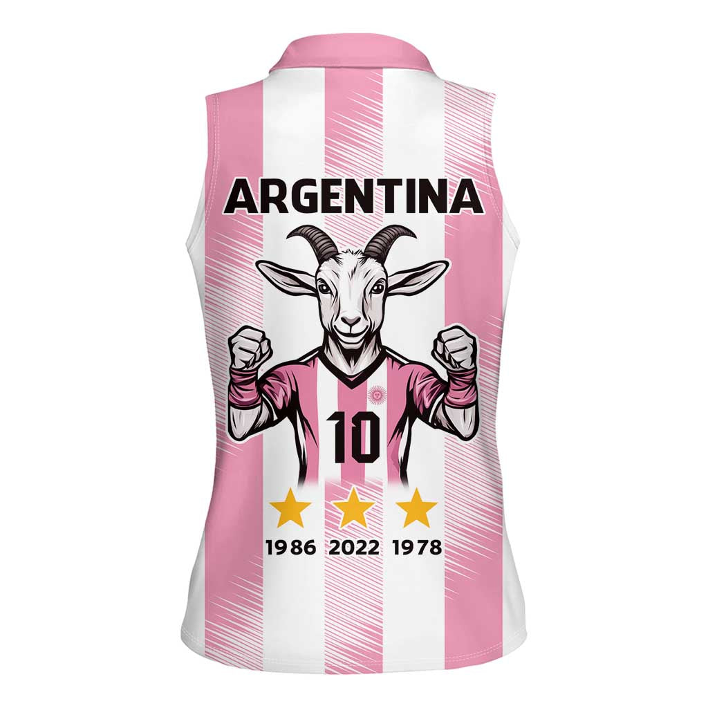 Pink Argentina 10 Goat Women Sleeveless Polo Shirt History Champions World Cup