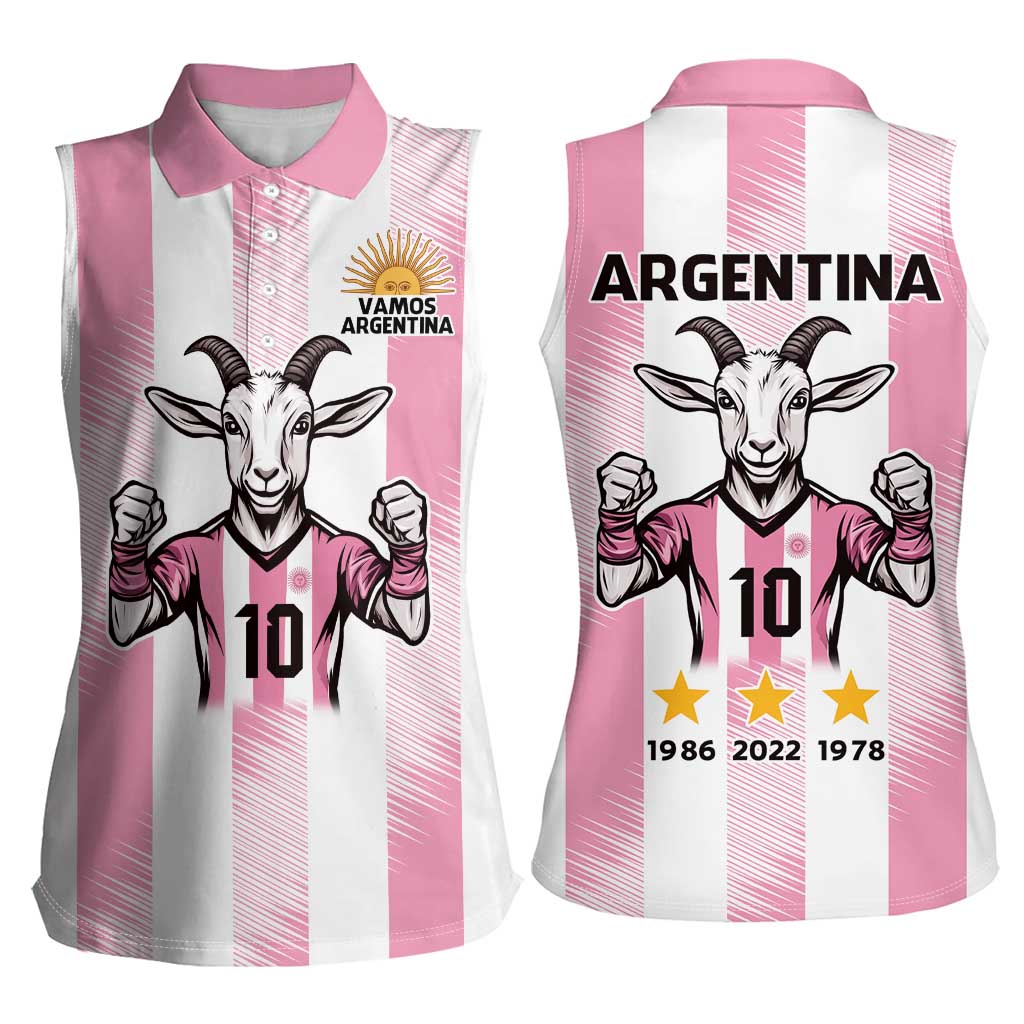 Pink Argentina 10 Goat Women Sleeveless Polo Shirt History Champions World Cup