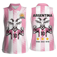Pink Argentina 10 Goat Women Sleeveless Polo Shirt History Champions World Cup