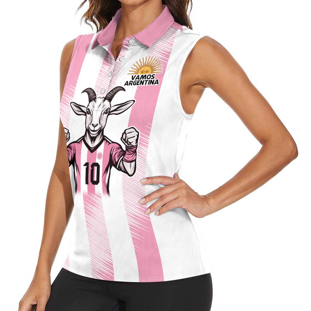 Pink Argentina 10 Goat Women Sleeveless Polo Shirt History Champions World Cup