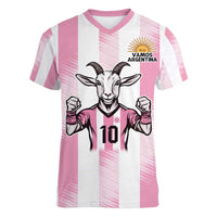 Pink Argentina 10 Goat Women V-Neck T-Shirt History Champions World Cup