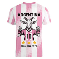 Pink Argentina 10 Goat Women V-Neck T-Shirt History Champions World Cup