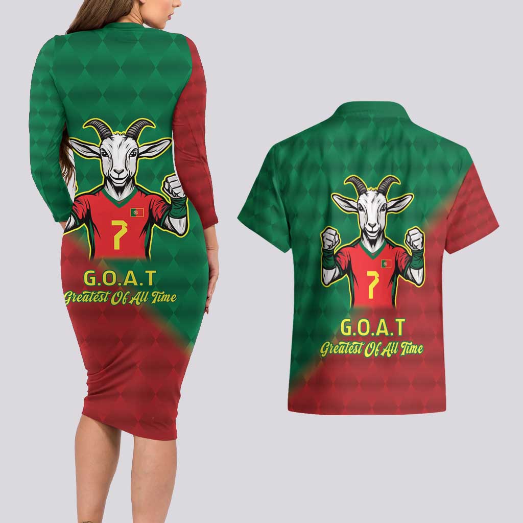 Portugal Seven Goat Flag Colors Couples Matching Long Sleeve Bodycon Dress and Hawaiian Shirt