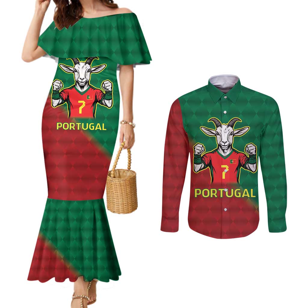 Portugal Seven Goat Flag Colors Couples Matching Mermaid Dress and Long Sleeve Button Shirt
