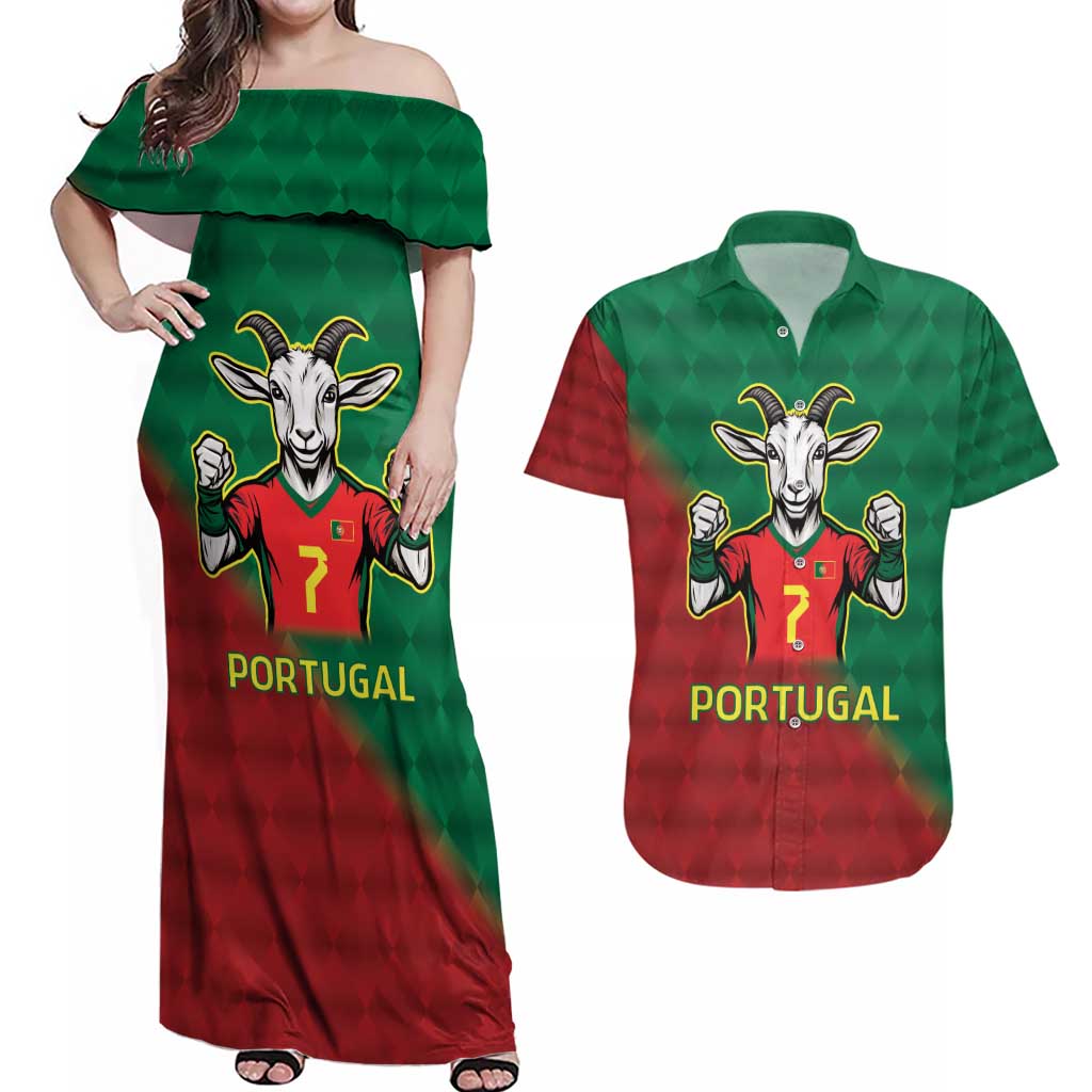Portugal Seven Goat Flag Colors Couples Matching Off Shoulder Maxi Dress and Hawaiian Shirt