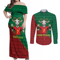 Portugal Seven Goat Flag Colors Couples Matching Off Shoulder Maxi Dress and Long Sleeve Button Shirt