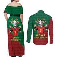 Portugal Seven Goat Flag Colors Couples Matching Off Shoulder Maxi Dress and Long Sleeve Button Shirt