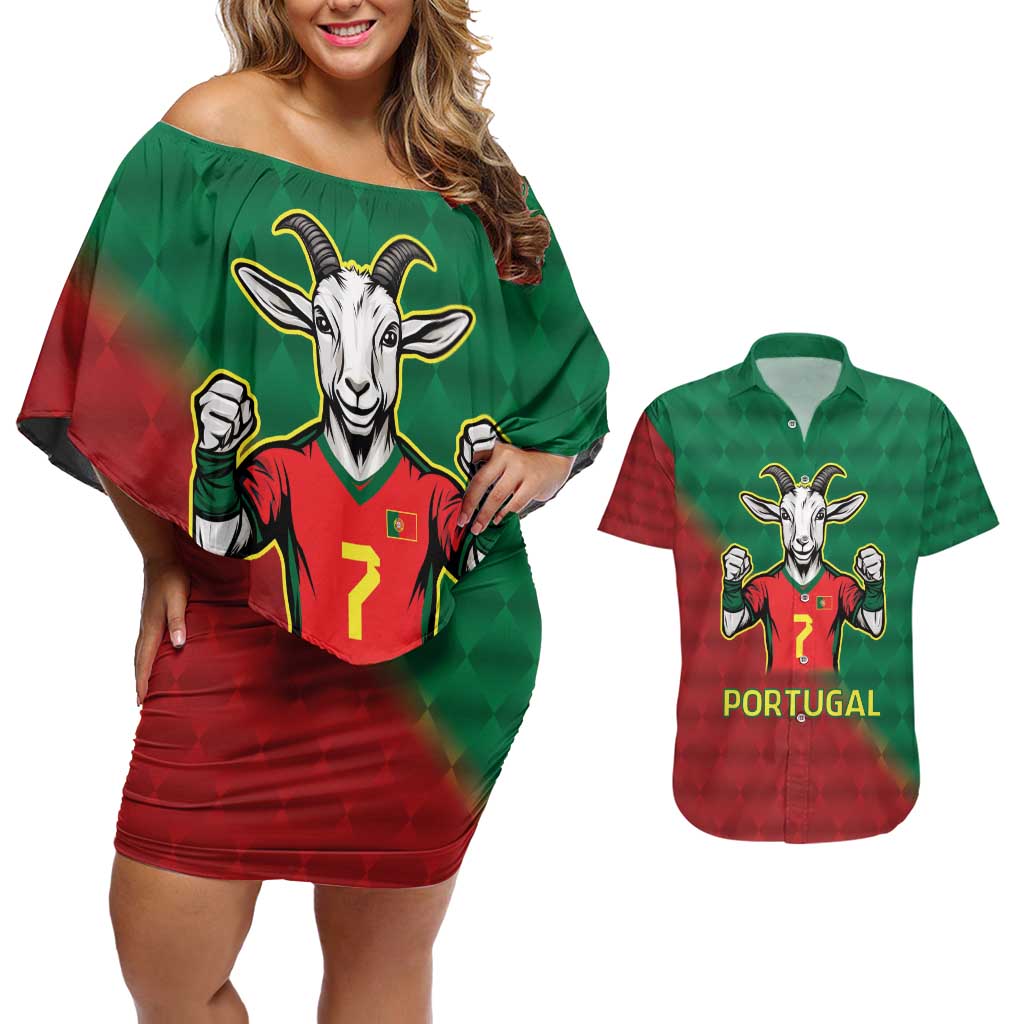 Portugal Seven Goat Flag Colors Couples Matching Off Shoulder Short Dress and Hawaiian Shirt
