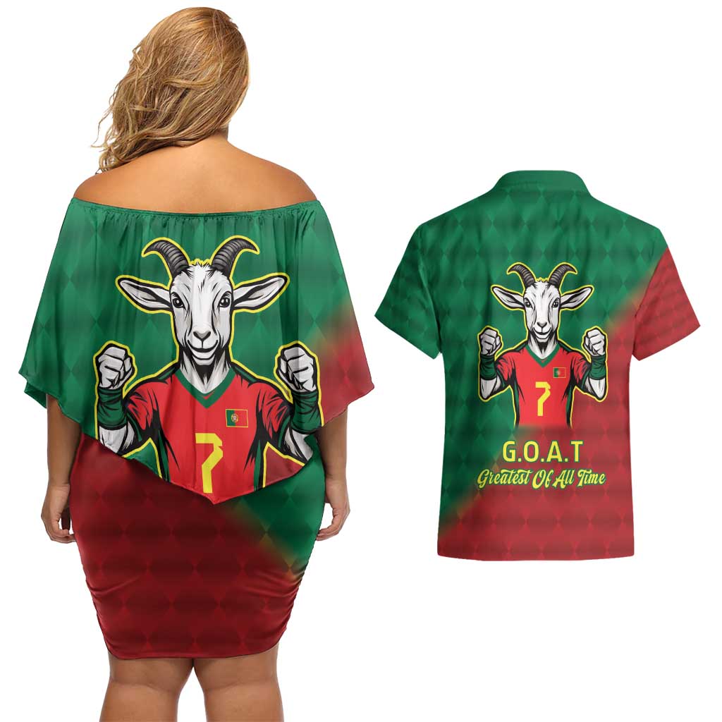 Portugal Seven Goat Flag Colors Couples Matching Off Shoulder Short Dress and Hawaiian Shirt