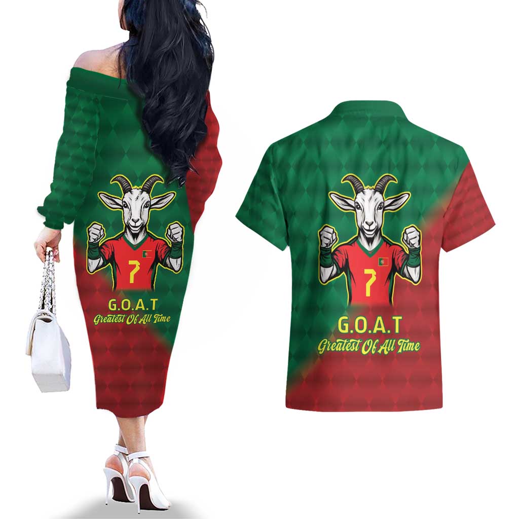 Portugal Seven Goat Flag Colors Couples Matching Off The Shoulder Long Sleeve Dress and Hawaiian Shirt