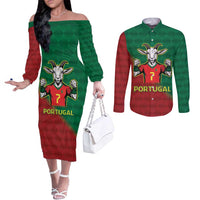 Portugal Seven Goat Flag Colors Couples Matching Off The Shoulder Long Sleeve Dress and Long Sleeve Button Shirt