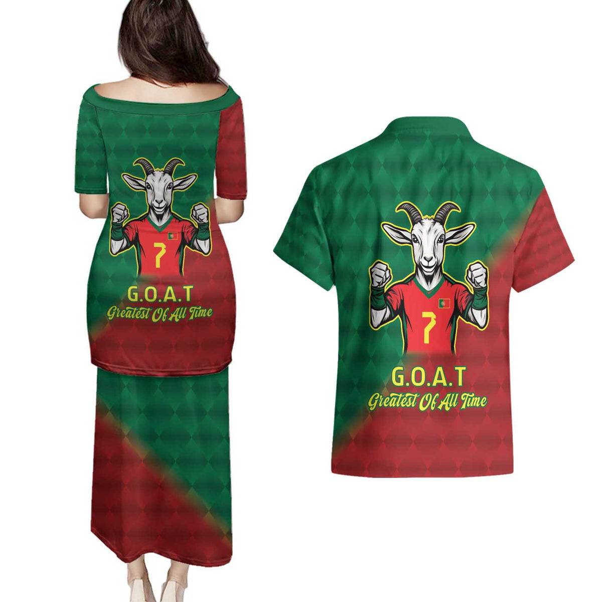 Portugal Seven Goat Flag Colors Couples Matching Puletasi and Hawaiian Shirt