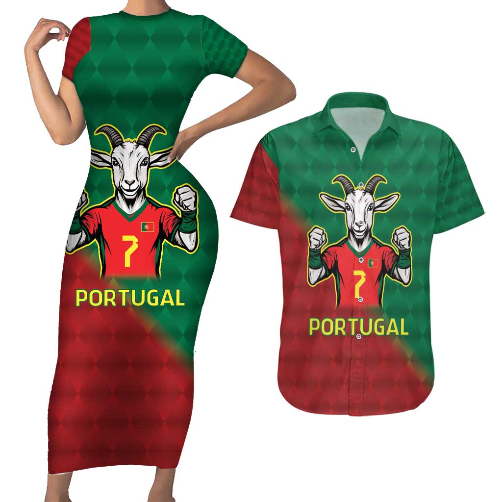 Portugal Seven Goat Flag Colors Couples Matching Short Sleeve Bodycon Dress and Hawaiian Shirt