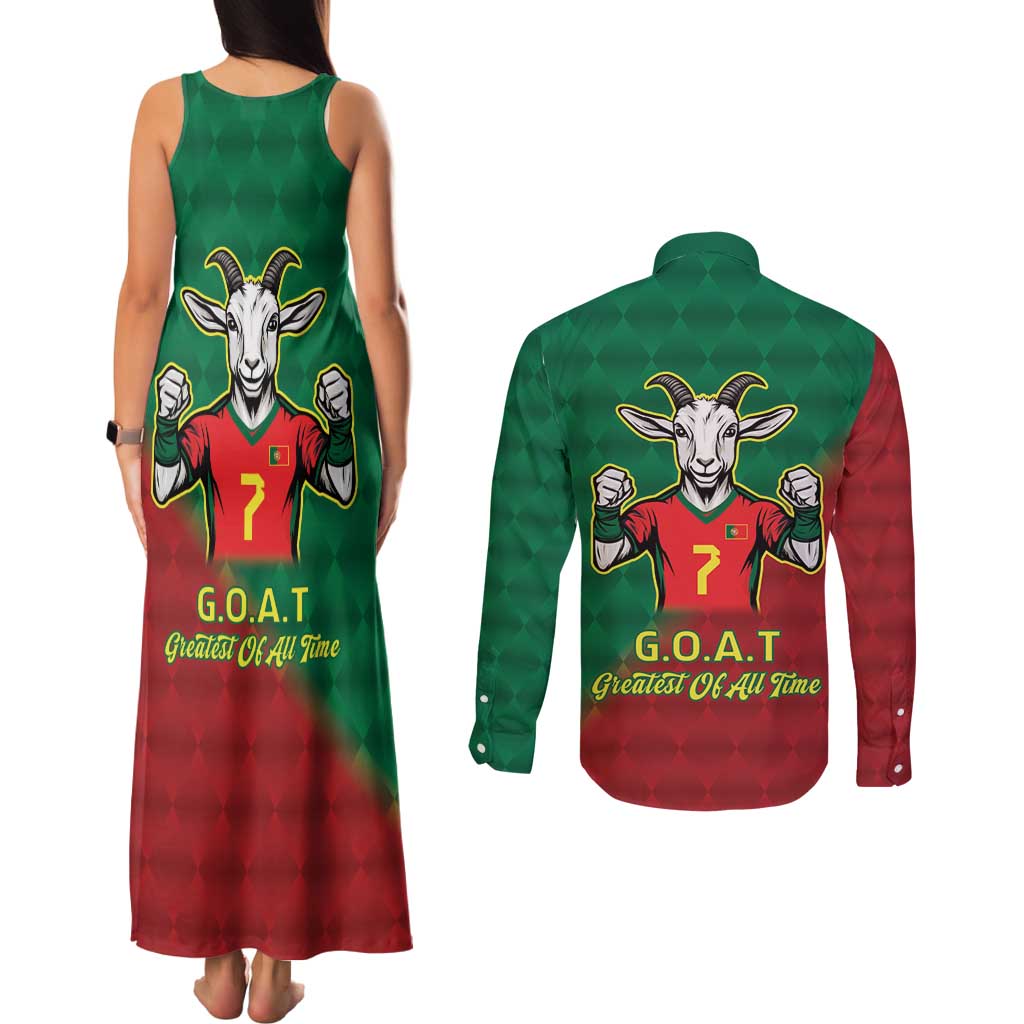 Portugal Seven Goat Flag Colors Couples Matching Tank Maxi Dress and Long Sleeve Button Shirt