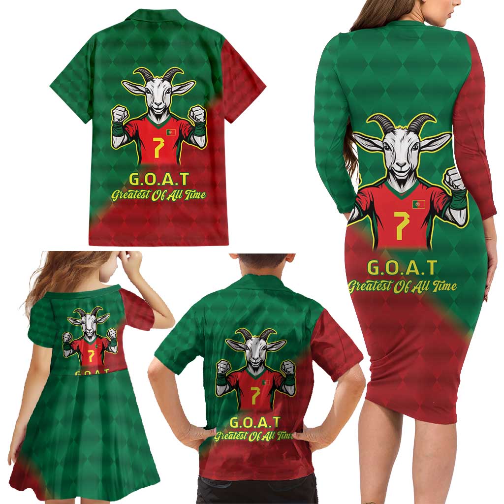 Portugal Seven Goat Flag Colors Family Matching Long Sleeve Bodycon Dress and Hawaiian Shirt