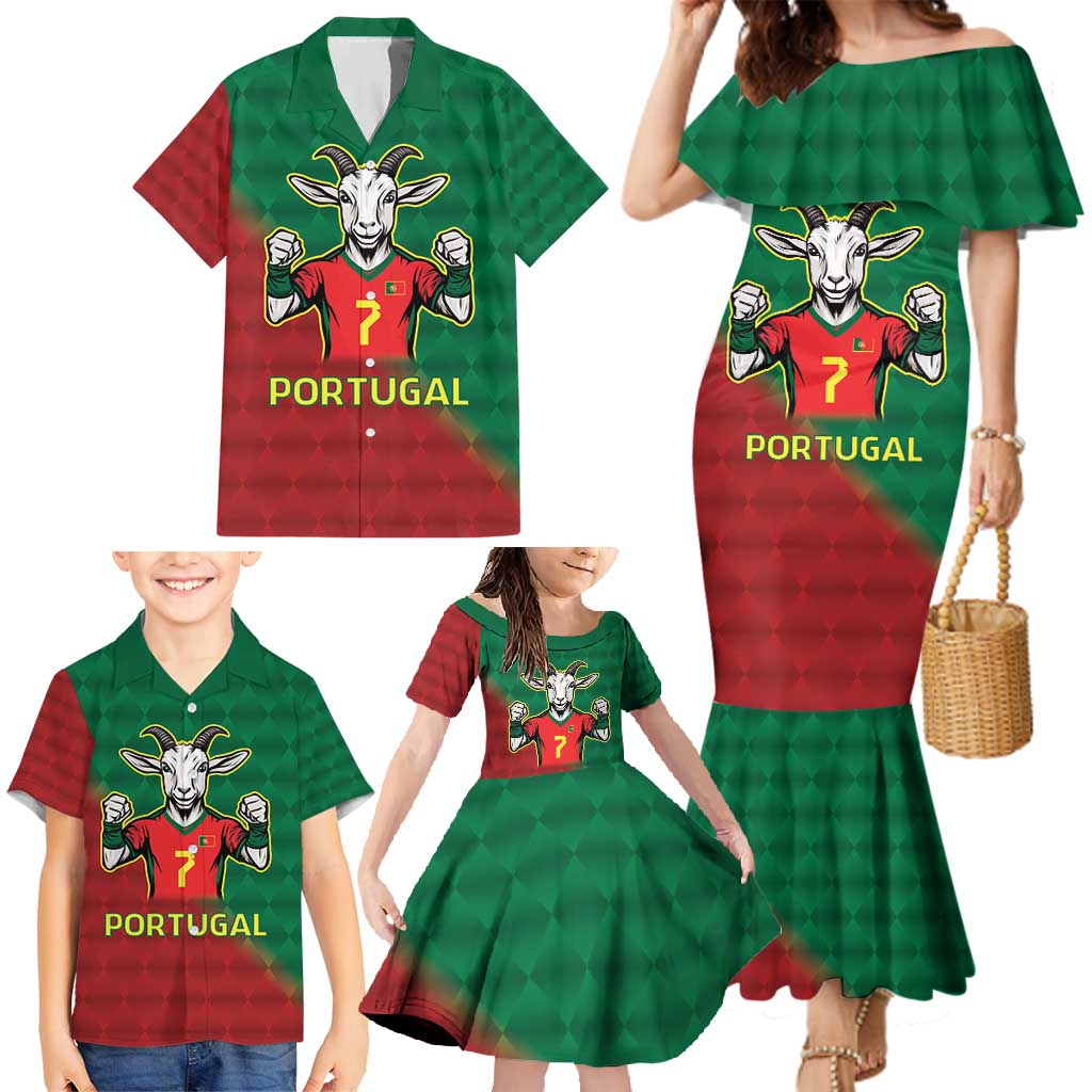 Portugal Seven Goat Flag Colors Family Matching Mermaid Dress and Hawaiian Shirt