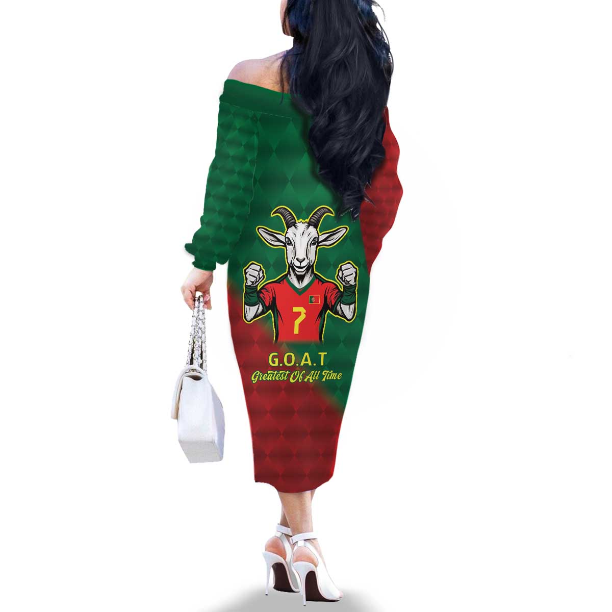 Portugal Seven Goat Flag Colors Family Matching Off The Shoulder Long Sleeve Dress and Hawaiian Shirt