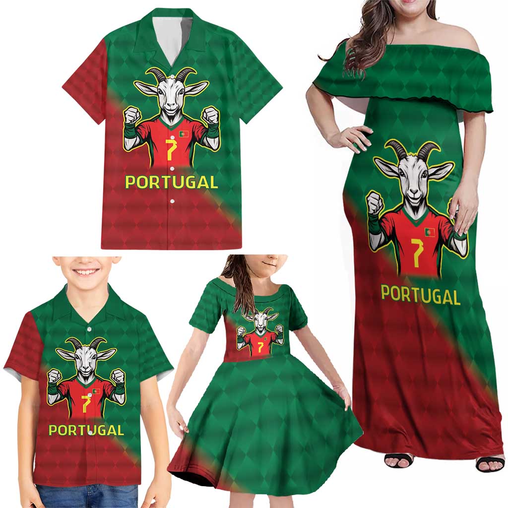 Portugal Seven Goat Flag Colors Family Matching Off Shoulder Maxi Dress and Hawaiian Shirt