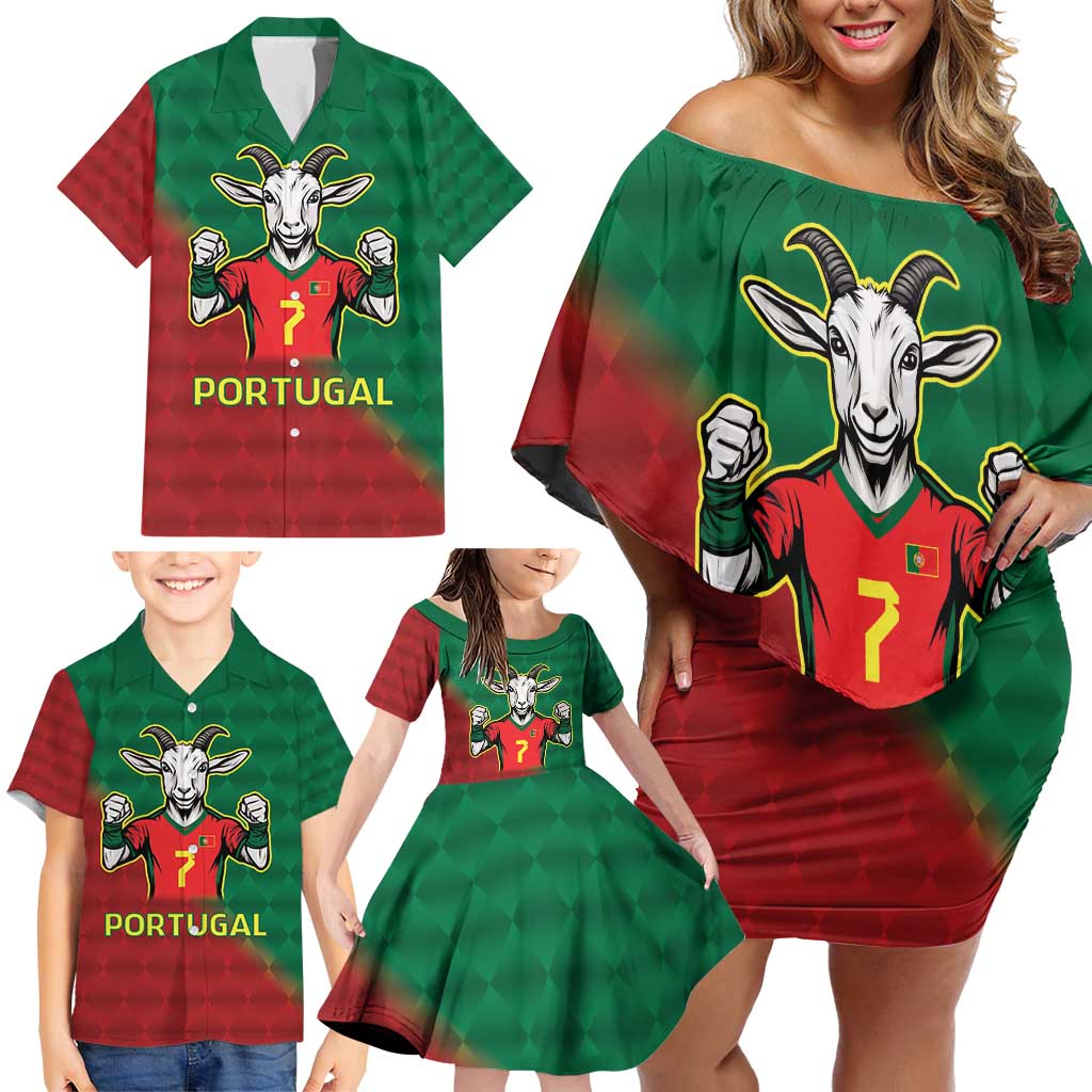 Portugal Seven Goat Flag Colors Family Matching Off Shoulder Short Dress and Hawaiian Shirt