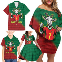 Portugal Seven Goat Flag Colors Family Matching Off Shoulder Short Dress and Hawaiian Shirt