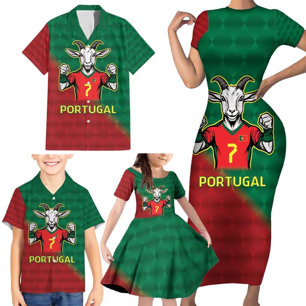 Portugal Seven Goat Flag Colors Family Matching Short Sleeve Bodycon Dress and Hawaiian Shirt
