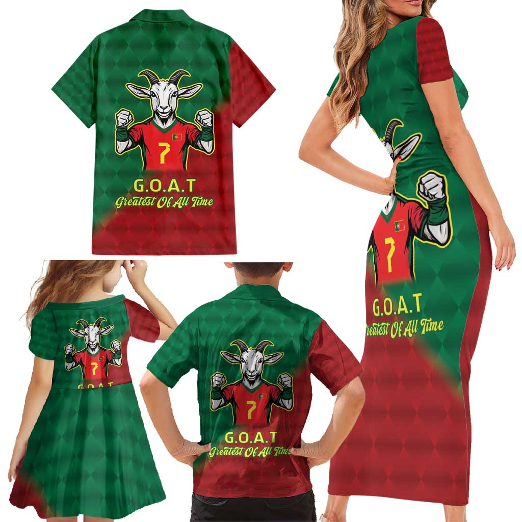 Portugal Seven Goat Flag Colors Family Matching Short Sleeve Bodycon Dress and Hawaiian Shirt