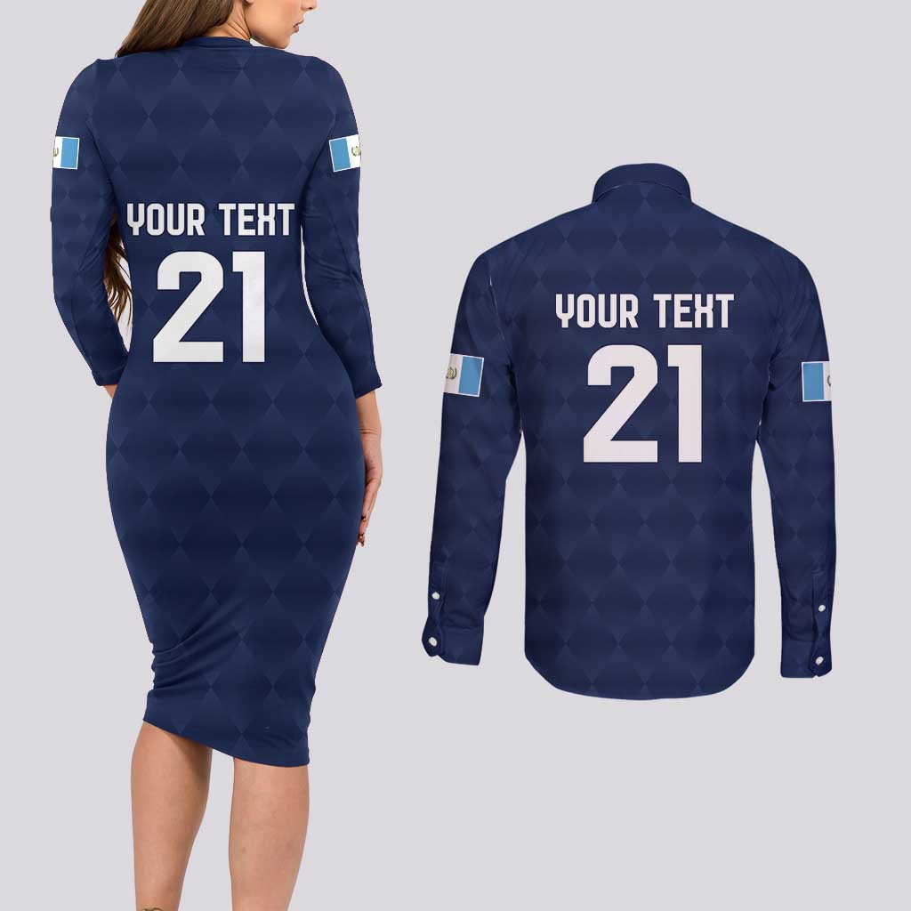 Guatemala Football Custom Couples Matching Long Sleeve Bodycon Dress and Long Sleeve Button Shirt Go Los Chapines Blue Pattern