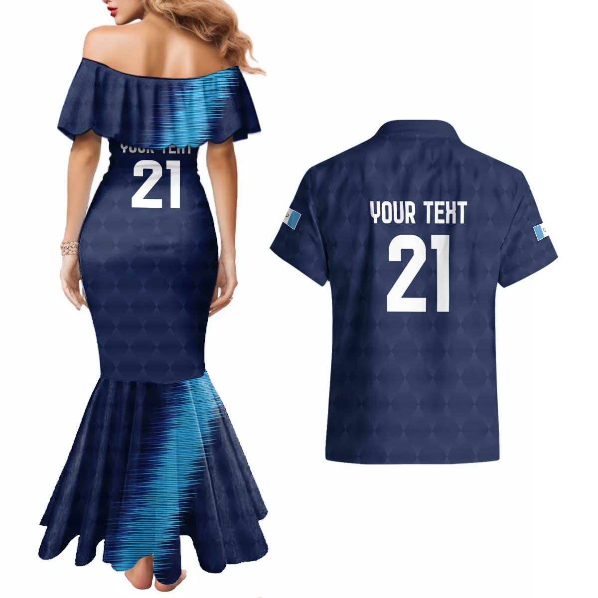 Guatemala Football Custom Couples Matching Mermaid Dress and Hawaiian Shirt Go Los Chapines Blue Pattern