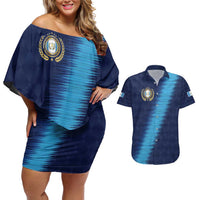 Guatemala Football Custom Couples Matching Off Shoulder Short Dress and Hawaiian Shirt Go Los Chapines Blue Pattern