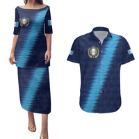 Guatemala Football Custom Couples Matching Puletasi and Hawaiian Shirt Go Los Chapines Blue Pattern