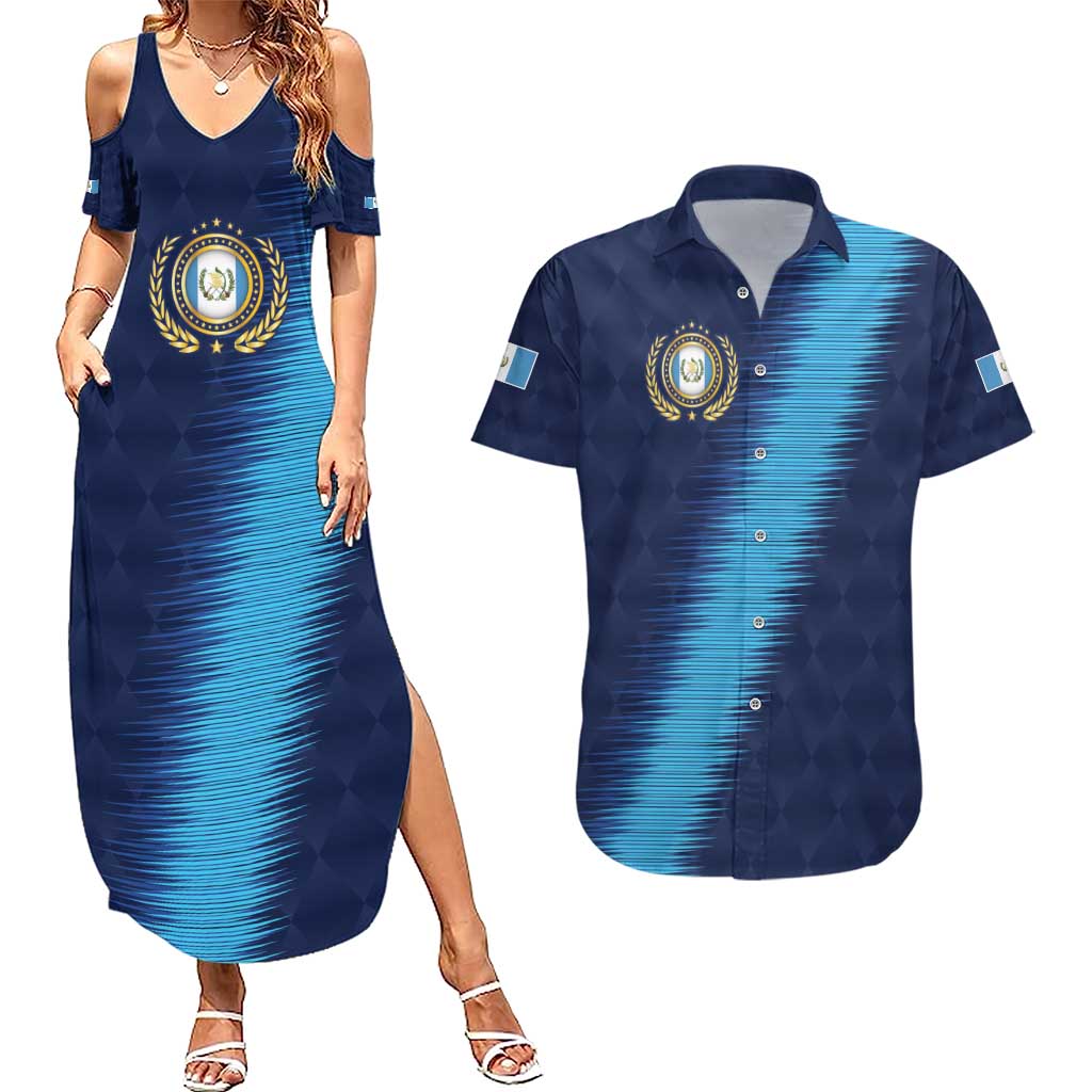 Guatemala Football Custom Couples Matching Summer Maxi Dress and Hawaiian Shirt Go Los Chapines Blue Pattern