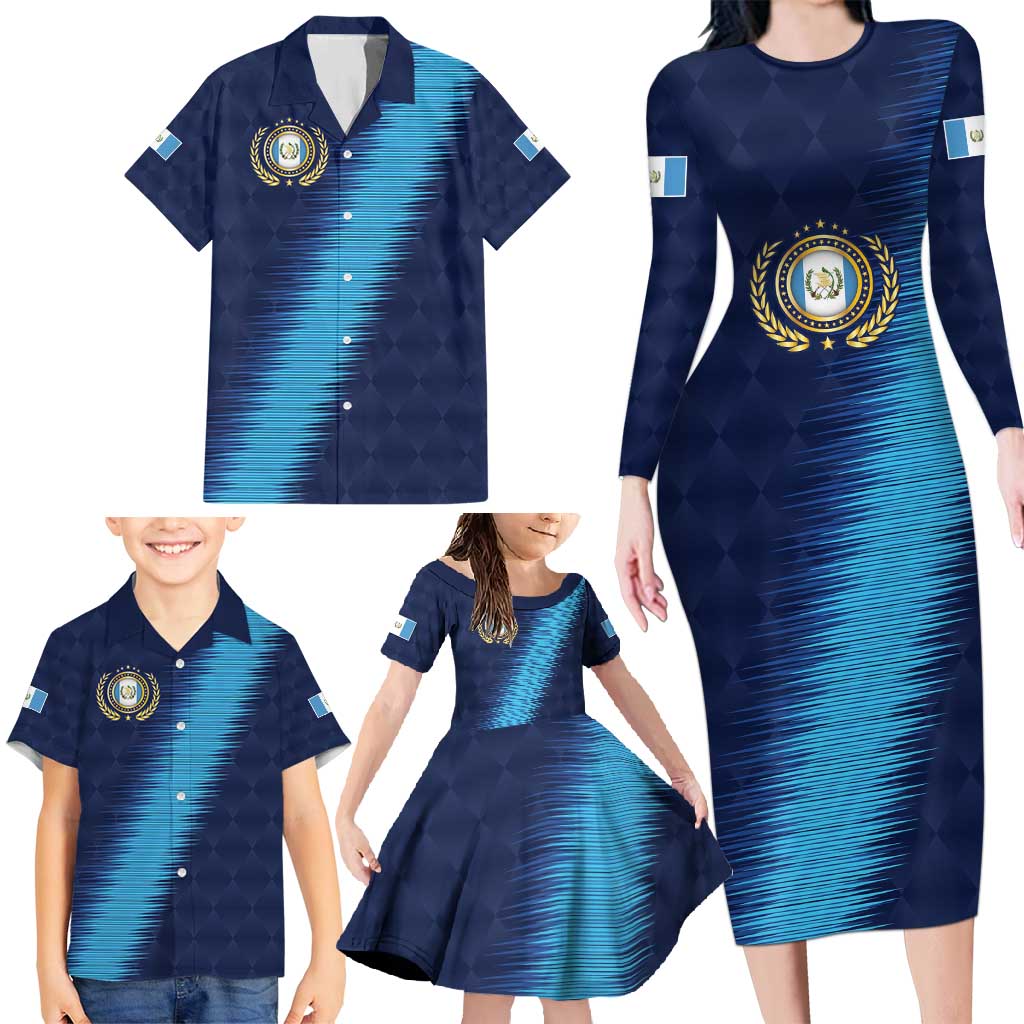 Guatemala Football Custom Family Matching Long Sleeve Bodycon Dress and Hawaiian Shirt Go Los Chapines Blue Pattern