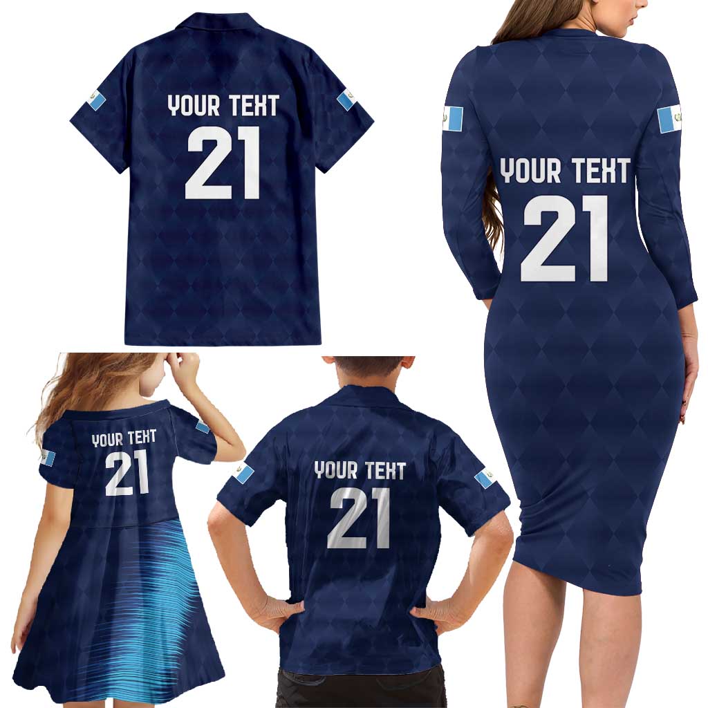 Guatemala Football Custom Family Matching Long Sleeve Bodycon Dress and Hawaiian Shirt Go Los Chapines Blue Pattern