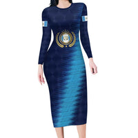 Guatemala Football Custom Family Matching Long Sleeve Bodycon Dress and Hawaiian Shirt Go Los Chapines Blue Pattern