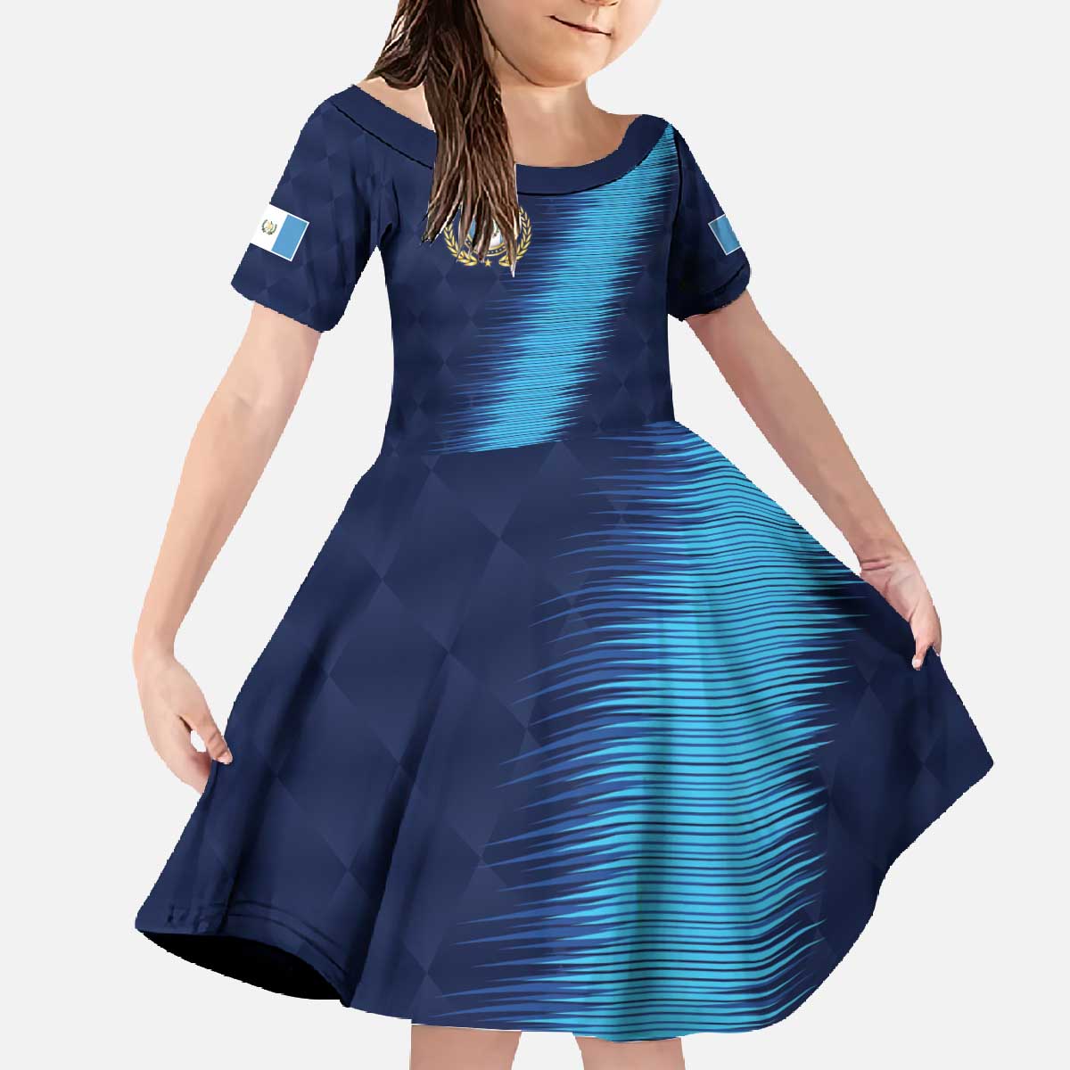 Guatemala Football Custom Family Matching Off The Shoulder Long Sleeve Dress and Hawaiian Shirt Go Los Chapines Blue Pattern