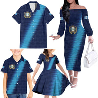 Guatemala Football Custom Family Matching Off The Shoulder Long Sleeve Dress and Hawaiian Shirt Go Los Chapines Blue Pattern
