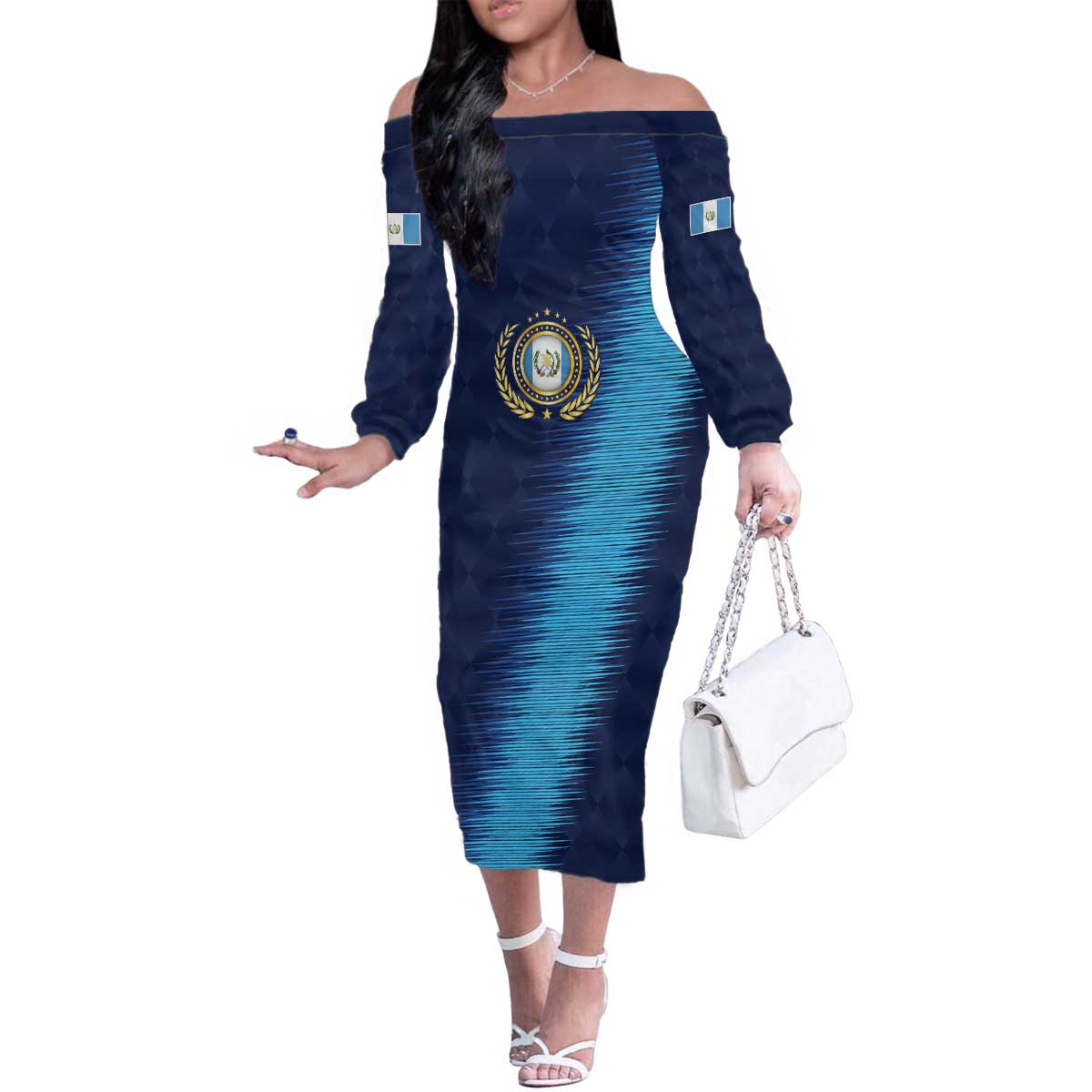 Guatemala Football Custom Family Matching Off The Shoulder Long Sleeve Dress and Hawaiian Shirt Go Los Chapines Blue Pattern