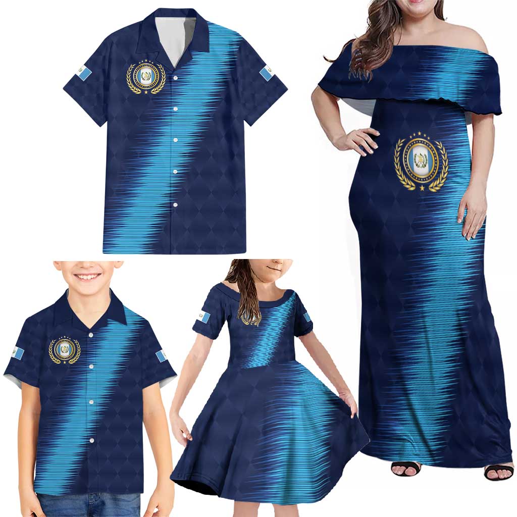 Guatemala Football Custom Family Matching Off Shoulder Maxi Dress and Hawaiian Shirt Go Los Chapines Blue Pattern